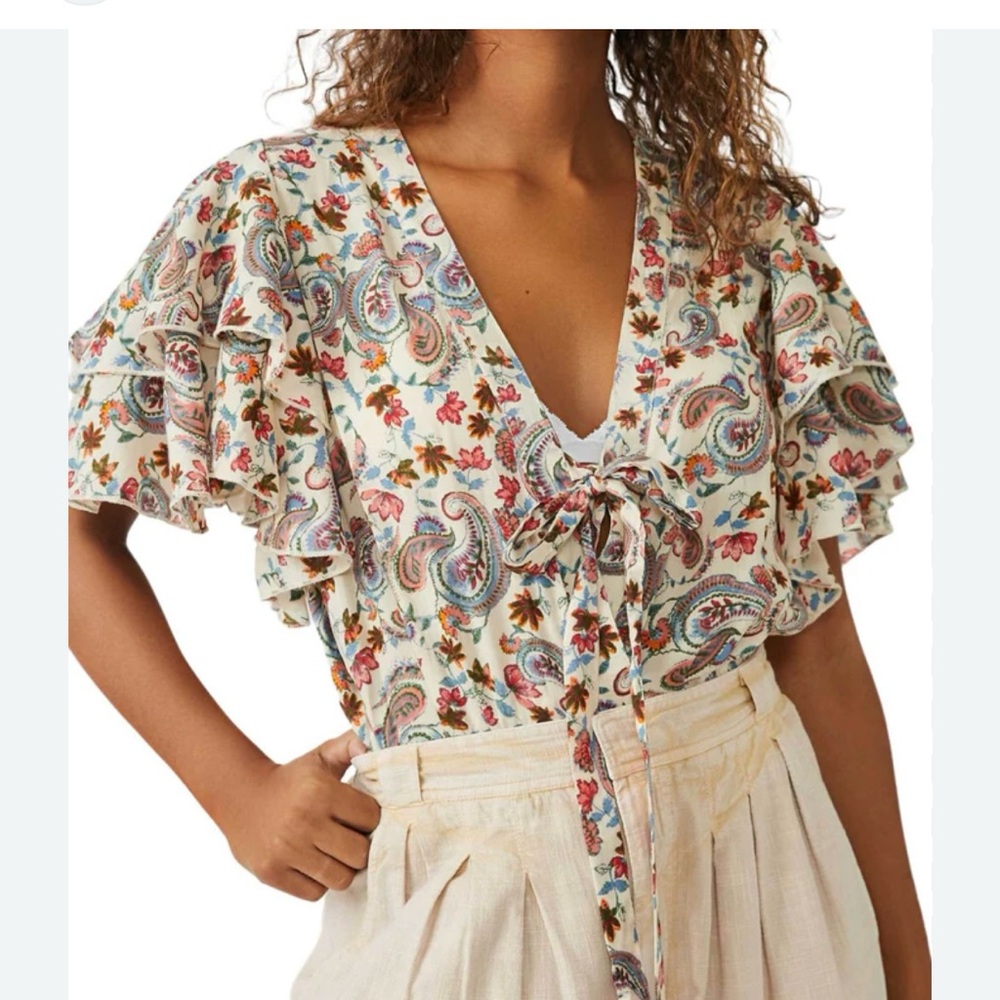 FREE PEOPLE Call Me Later Ruffled Thong Bodysuit Size Small